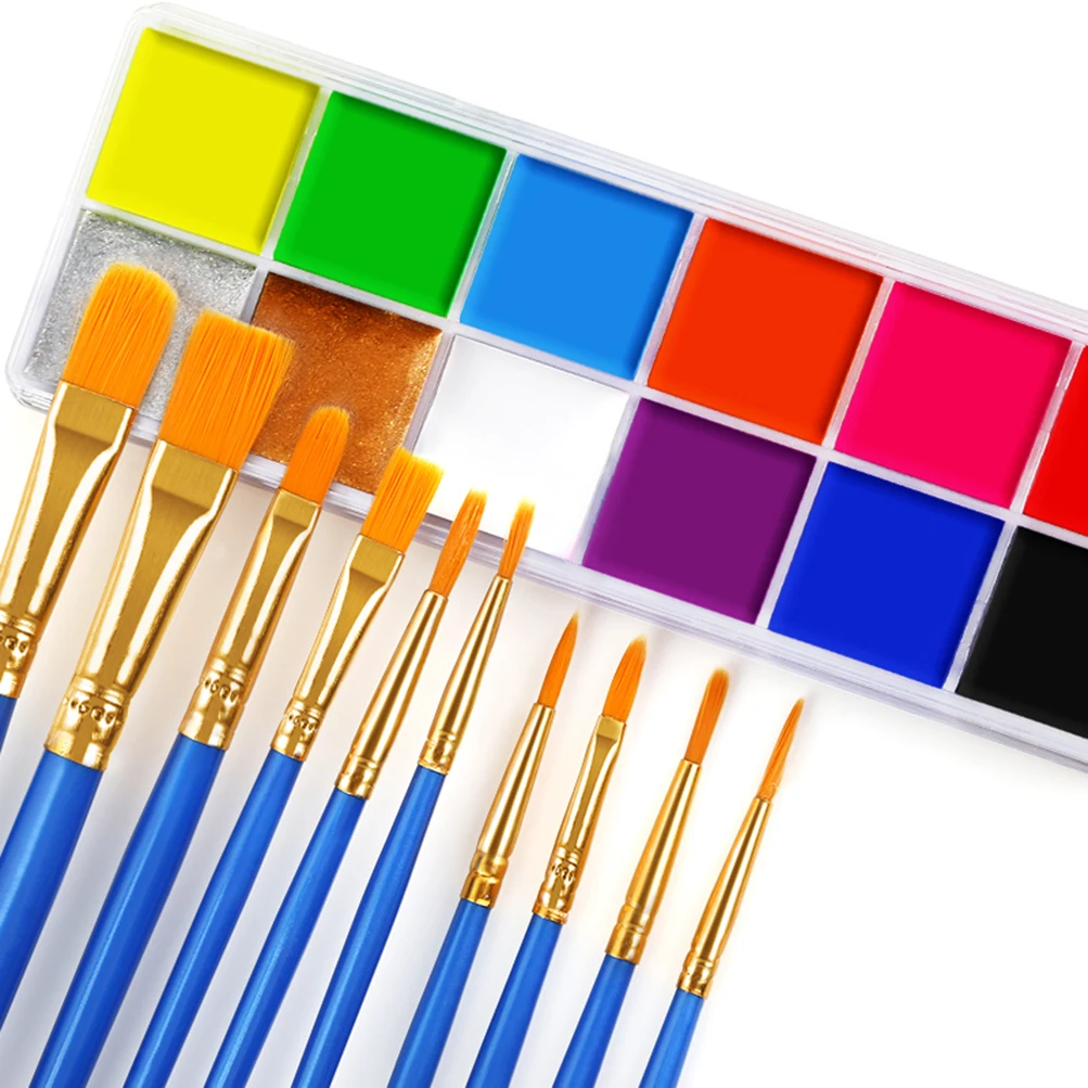

Halloween Oil Paint Set Private Label High Pigmentation Body Painting Party Makeup Face UV Fluorescent Pigment with Brush