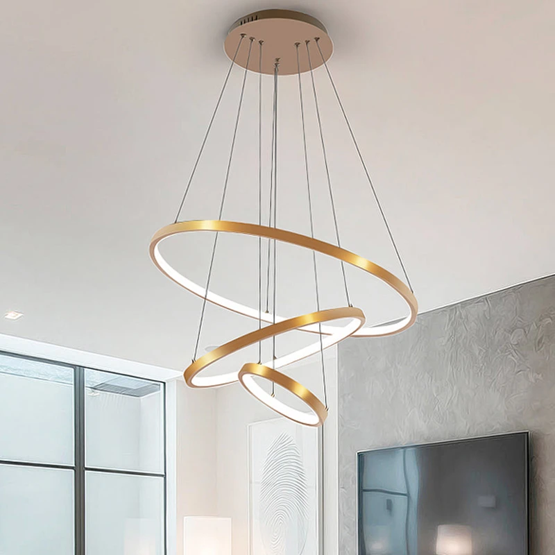 

Modern LED Pendant Lights For Dining Room Gold Circle Hanging Lamp With Remote Control Restaurant Decoration Bedroom Luminaire