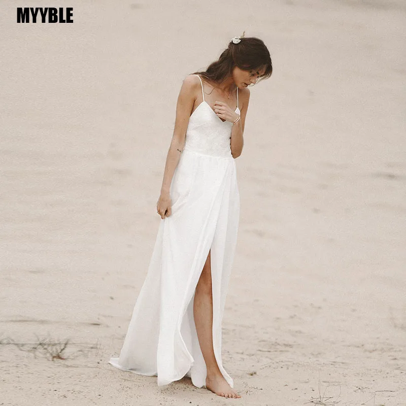 MYYBLE пляжное свадебное платье на бретельках в стиле бохо с v образным вырезом