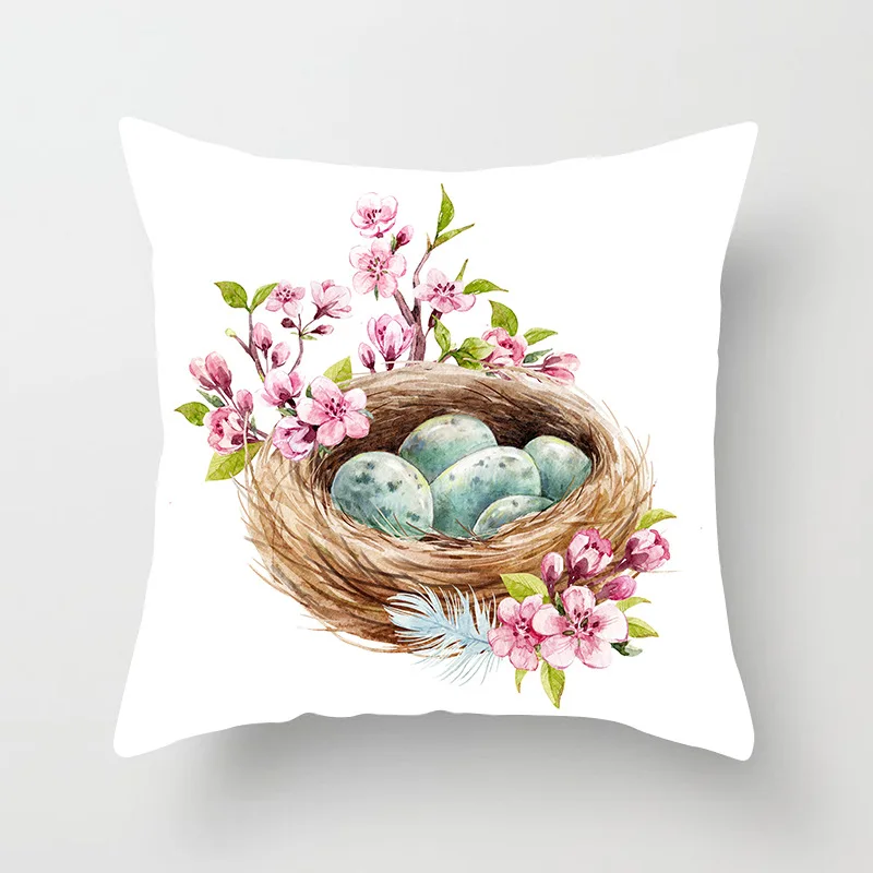 

Happy Easter Pillowcase Easter Decorations For Home Party Sofa Rabbit Bunny Eggs Polyester Pillow Cover 45*45cm