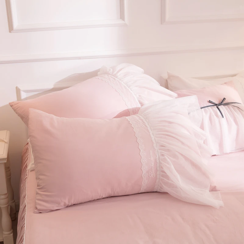 New Cotton lace Bedding Set pink Duvet Cover Bed Linen Tassels Luxury princess bed skirt twin queen king wedding bedclothes | Дом и сад