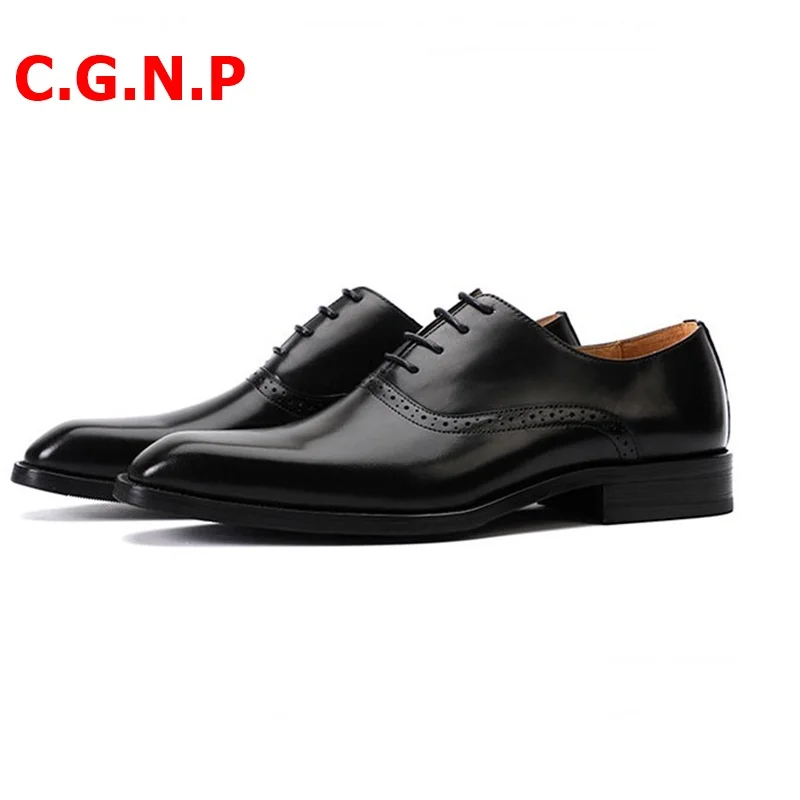 CGNP Luxury Blue Oxford Shoes For Men Italian Men Dress Shoes Genuine Leather Oxfords Formal Shoes Office Prom Wedding Shoes