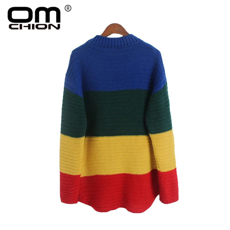 Женский Повседневный длинный вязаный свитер OMCHION Радужный пуловер оверсайз с