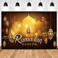 ramadan kareem photography backdrop eid mubarak islamic mosque lamps moon golden star glitter photo background studio decor prop