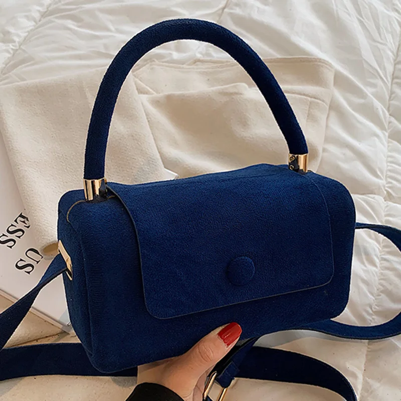 INS Women Green Blue Flock Mini Handbag Suede Crossbody Bags For Female Luxury Brand Designer Small Shoulder Bags Evening Clutch images - 6