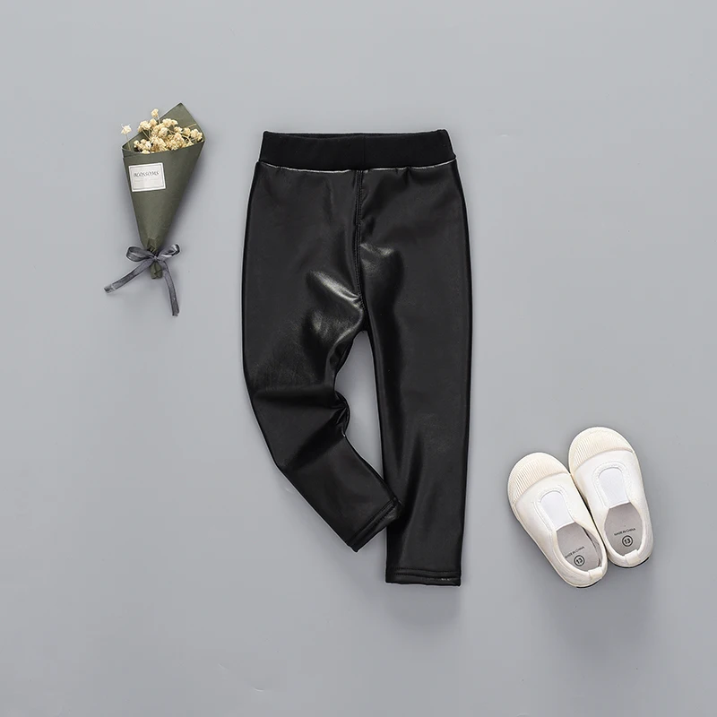 Осенне зимние кожаные брюки для девочек однотонная теплая детская верхняя