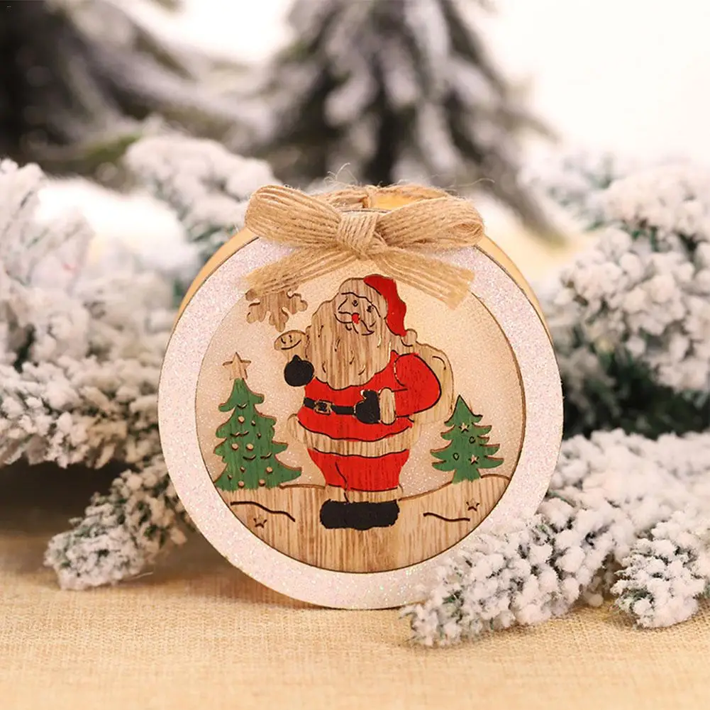 Рождественский узор деревянная круглая звезда Санта снеговик светодиодная