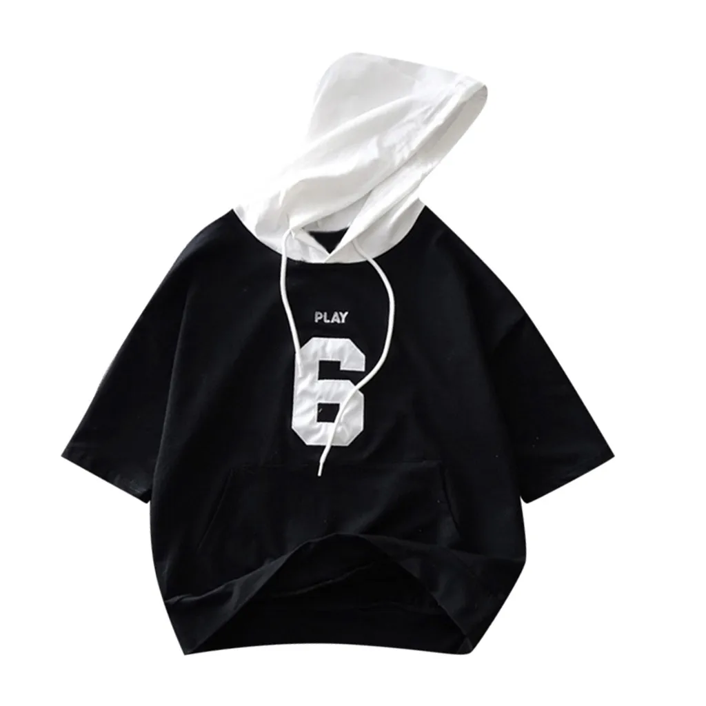 Женская футболка Летняя с капюшоном плюшевая Вышивка Половина рукава свитер для