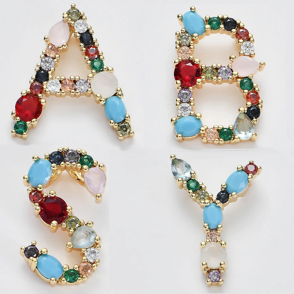 

Золотые подвески из металла и меди с микро цирконием, с инициалами, с разноцветными буквами, для женщин, «сделай сам», 26 аксессуаров с буквам...