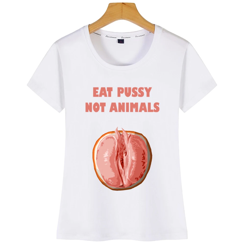 Женская футболка летняя винтажная на заказ Lgbt Vegan Ve Eat Pussy Not Animals|Футболки| |