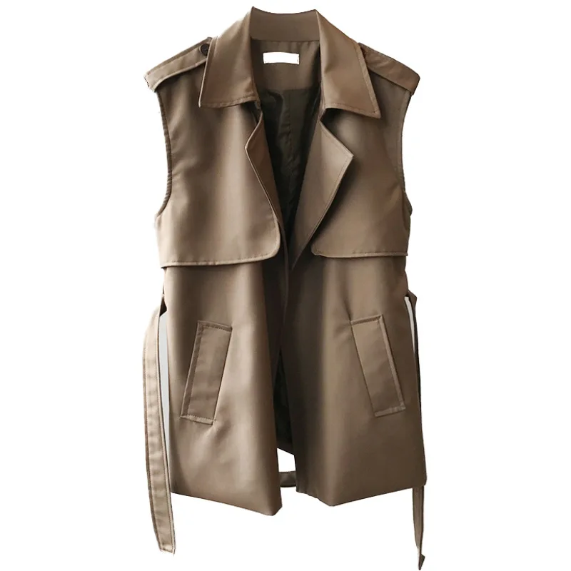 

bazhenova Women Sleeveless Tops Fall Girl Vest Elegant Lapel Loose Lace up Sleeveless waistcoat for ladies casual clothes R812