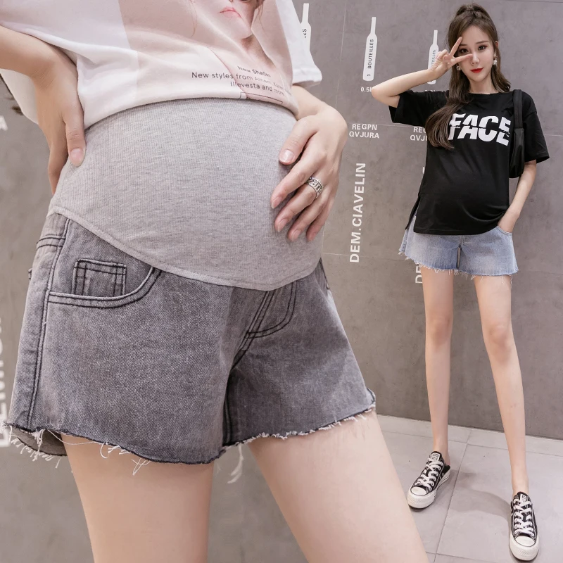 Summer fashion shorts pregnant women denim shorts Cut side pregnant pants stretch belly pregnant women clothes maternity