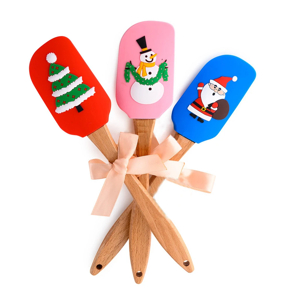 

3 pcs Christmas gift Food grade silicone butter scraper Small spatula with wooden handle silicone scraper kitchen tools