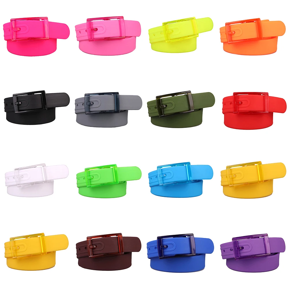 

1Pc Women Men Plastic Belt 2019 Fashion Candy Color Silicone Rubber Smooth Buckle Waist Belts 116.5cm Adjustable Jeans Waistband