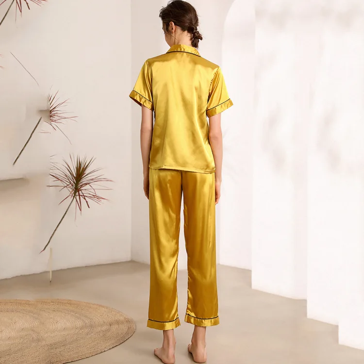 

Silky 3PCS Pajamas Suit Sleep Set Women Satin Shirt&Pants Sleepwear Casual Nightwear Homewear Casual Pyjamas Intimate Lingerie