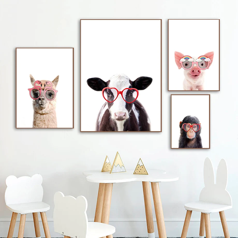 Рисунок на холсте Корова свинка полярный медведь Страус тигр сова | Дом и сад
