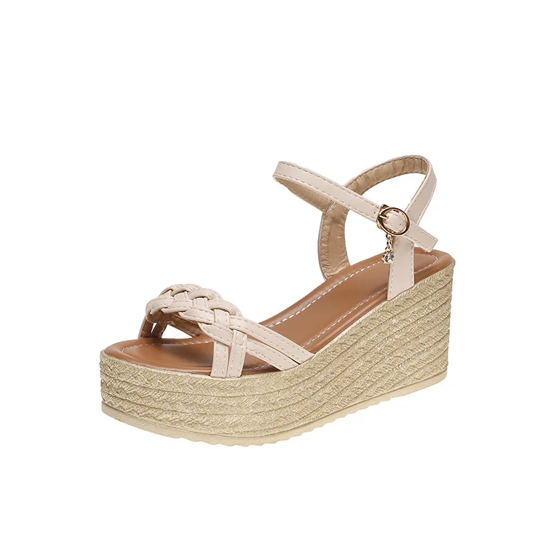 

Buckle Fashion Womens Shoes 2021 All-Match Clogs Wedge Female Sandal Open Toe High Heels Luxury Platform Strap Girls New Peep Co