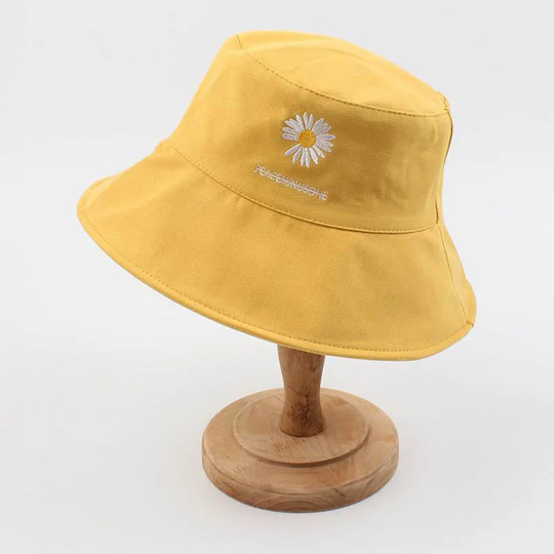 

Doitbest Korea foldable women Bucket fishing Hats Sunscreen sun cap Daisy embroidery Spring lady fisherman hat for couples