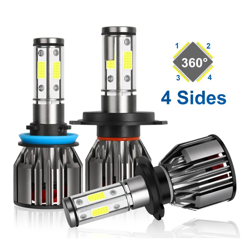 Автомобильные противотуманные фары H7 LED 4 Side T9 H4 COB H1 H3 H11 9005 9006 880 881 8000LM 6500K 12 В фары|Передние LED-фары для авто| |
