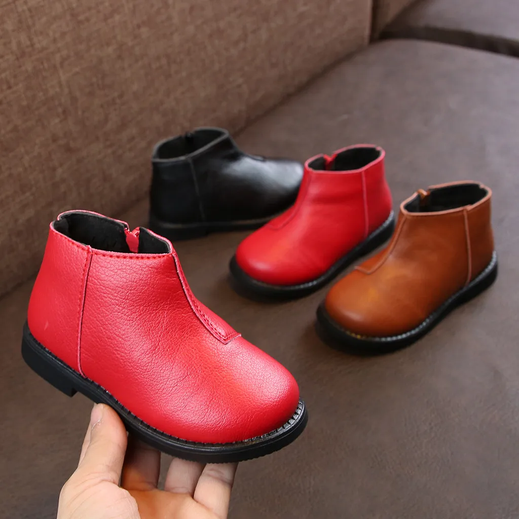 Ботинки для малышей зимние ботинки маленьких мальчиков и девочек однотонные