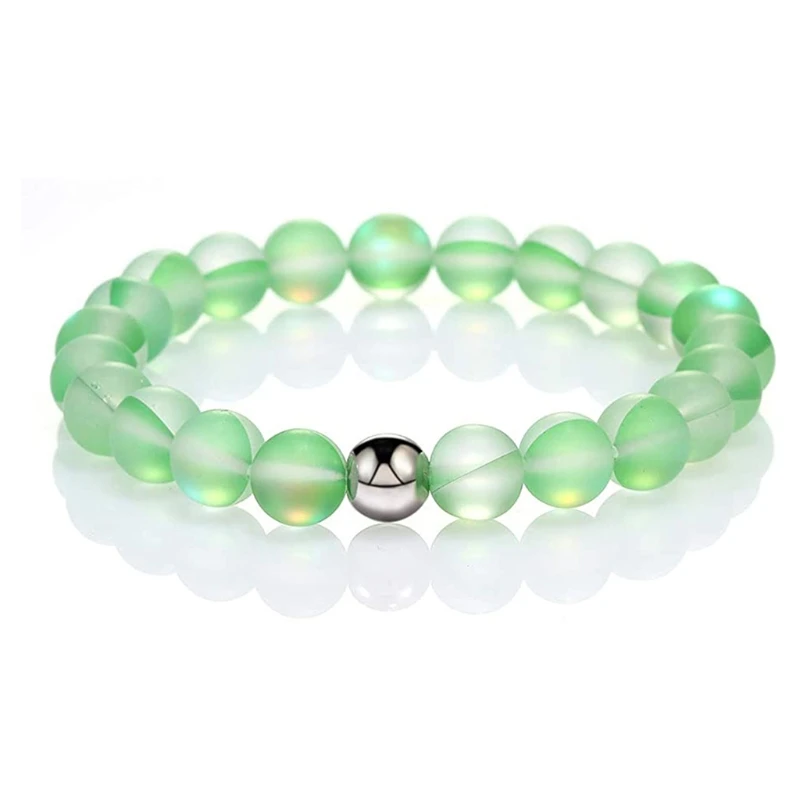 

Round Mystic Glass Beaded Stretch Bracelet 8mm Matte Moonstone Beads Bracelet 83XF