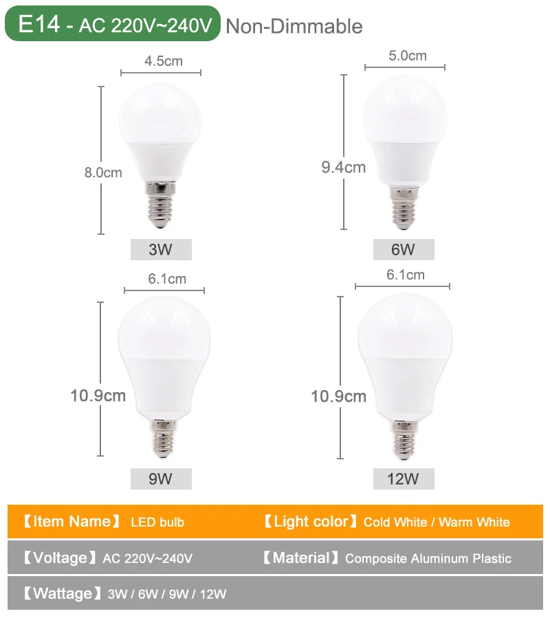 =(K)= 10pcs Dimmable Composite Aluminum LED Bulb Lamp E14 220V LED Light E27 3W 5W 6W 9W 12W 15W 20W Lampada Ampoule LED