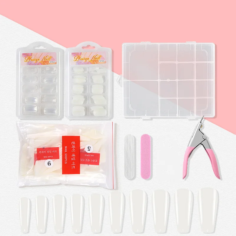 

200/500Pcs French False Nails Set Nail Finger Extension Nail Clippers Nail File Clear Fake Nails Art Tool