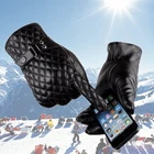 Водонепроницаемые перчатки из искусственной кожи, мужские зимние Бархатные ветрозащитные модные сохраняющие тепло черные перчатки для сенсорных экранов, варежки для женщин