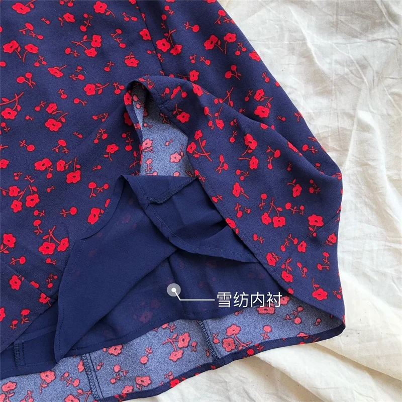 Женское мини платье с пышным рукавом и цветочным принтом|Женские платья| |