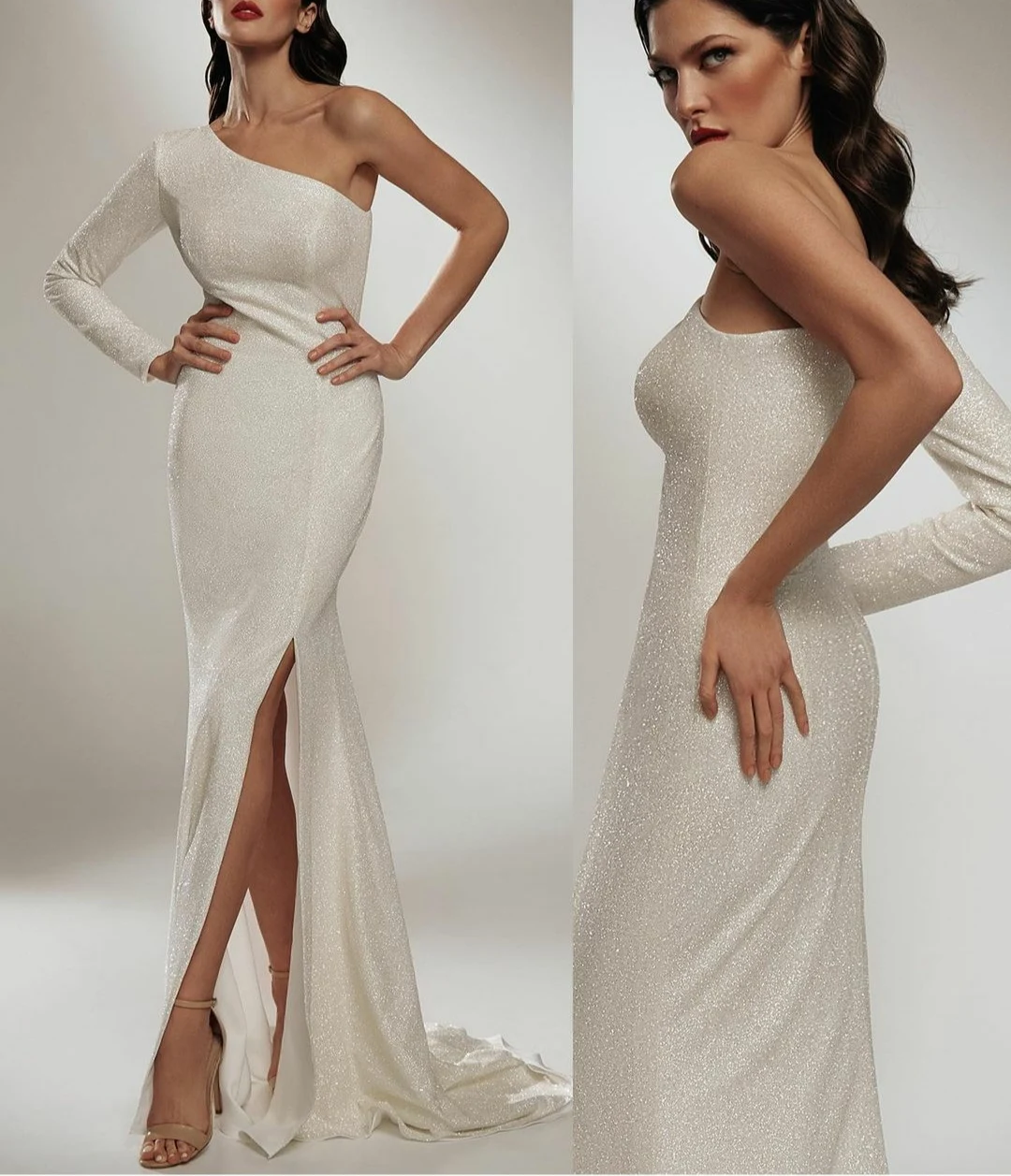 

Женское длинное блестящее платье It's yiiya, белое винтажное платье до пола на одно плечо с разрезом на лето 2019