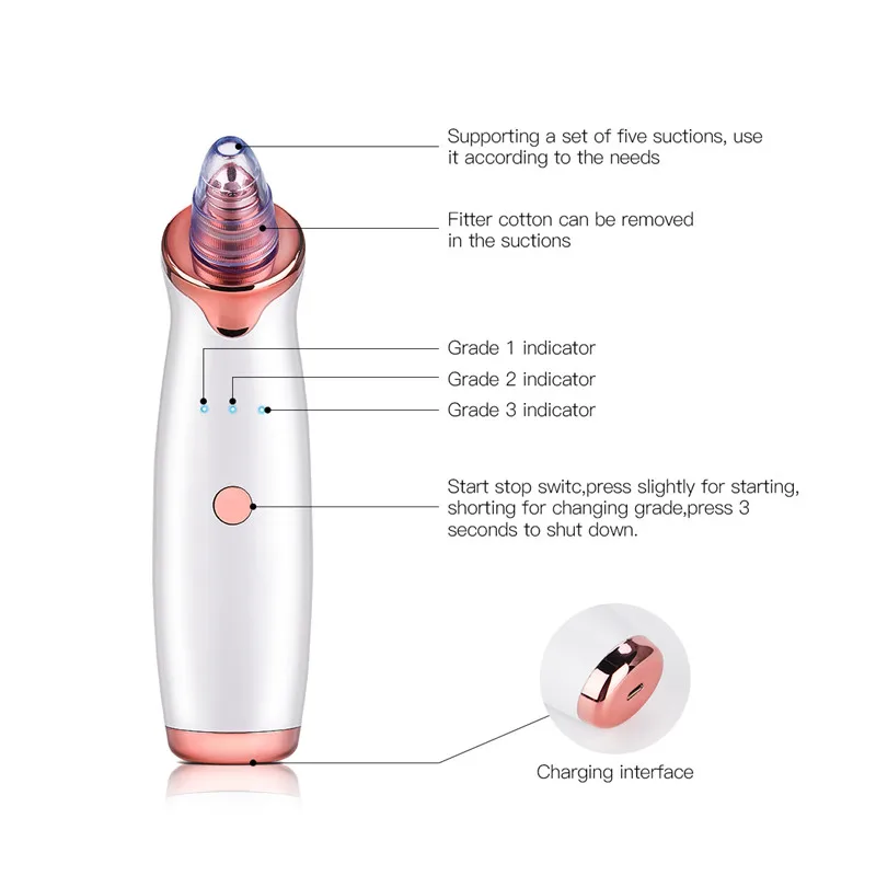 

CkeyiN Blackhead Remover Vacuum Pore Acne Pimple Removal Face Nose Cleaner Vacuum Suction Facial Diamond Beauty Cleaner Skin
