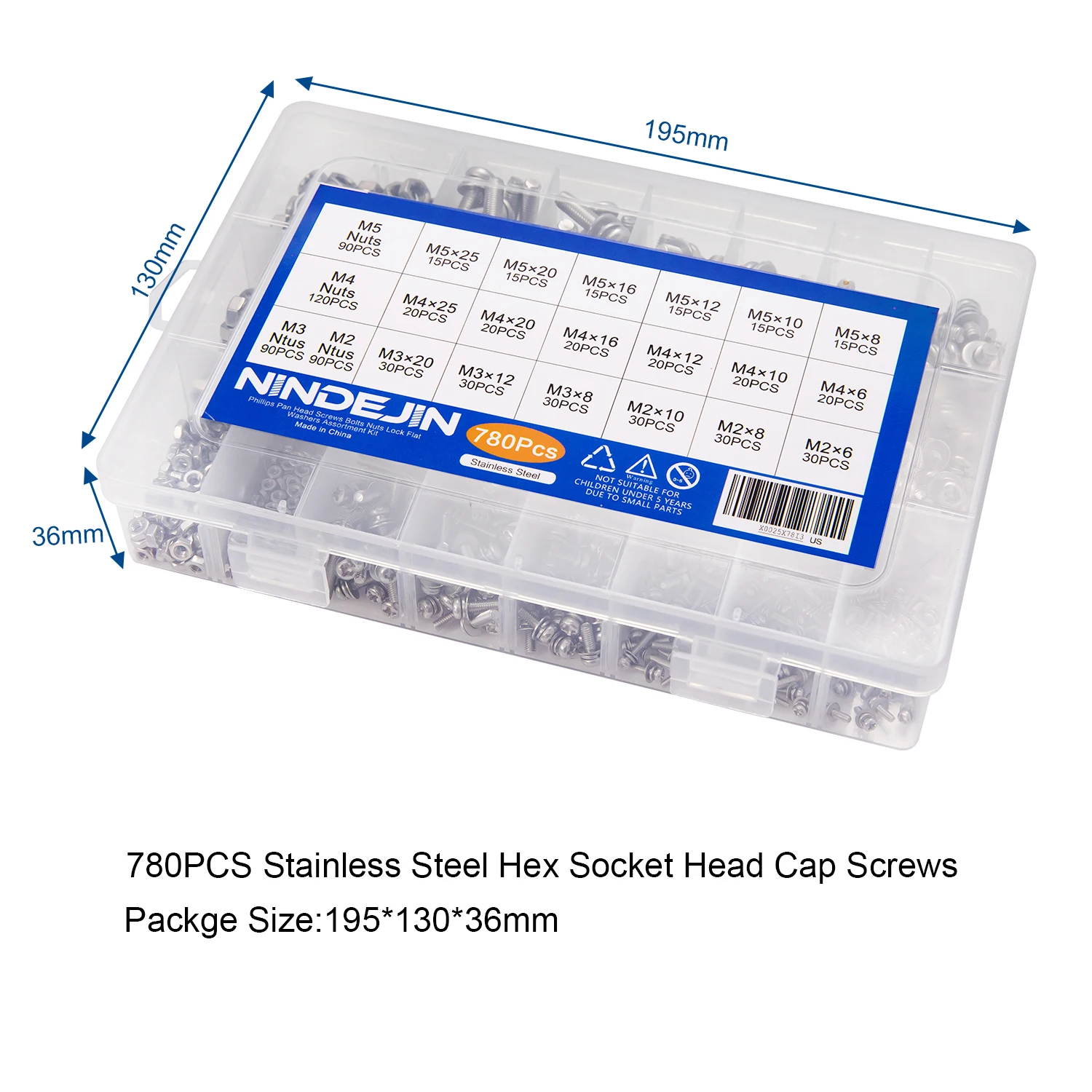 

780PCS M2 M3 M4 M5 Phillips Pan Round Head Screws Set With Nut Flat Lock Washers Machine Screws Assortment Kit