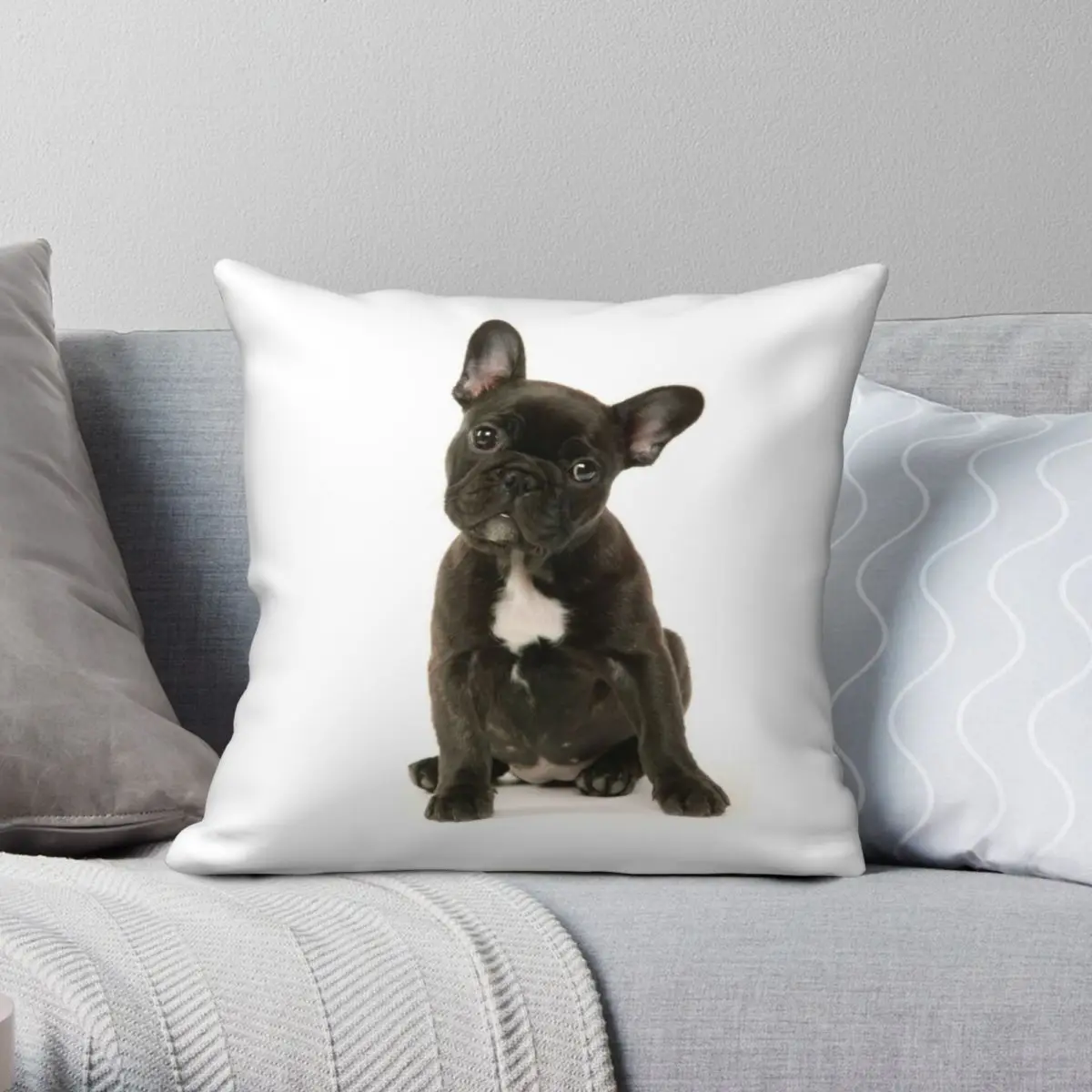 

Cute French Bulldog Puppy Square Pillowcase Polyester Linen Velvet Creative Zip Decor Pillow Case Sofa Seater Cushion Case 45x45