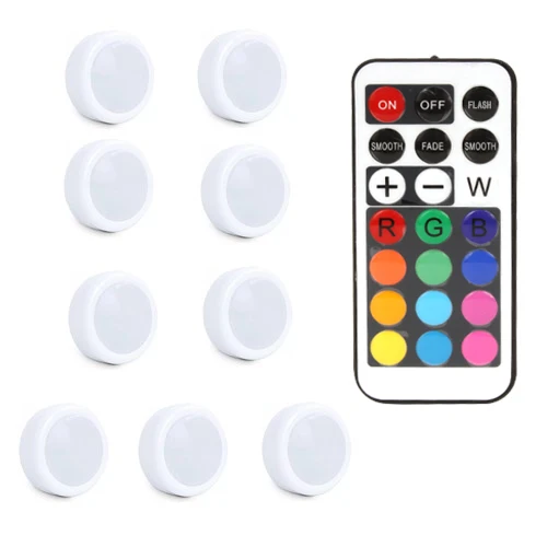 9 Lamps 1 Controller Светодиодная подсветка под шкаф шайба сенсорный датчик RGB 12 цветов затемнения 21 ключ беспроводной шкаф лестница Прихожая шкаф ночник - Цвет: 9 Lamps 1 Controller