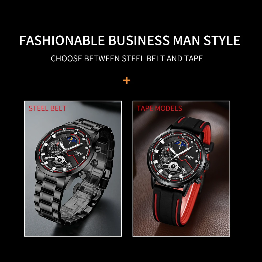 

NIBOSI Relgio Masculino Luxury Watch Men 2021 New Arrival Fashion Sport Waterproof Military Chronograph Quartz Watche for Men