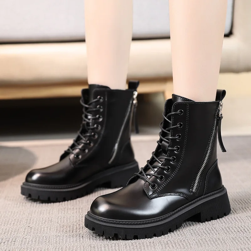 

italian brand designer womens fashion natural leather boots black brown platform shoes ladies streetwear ankle boot short botas