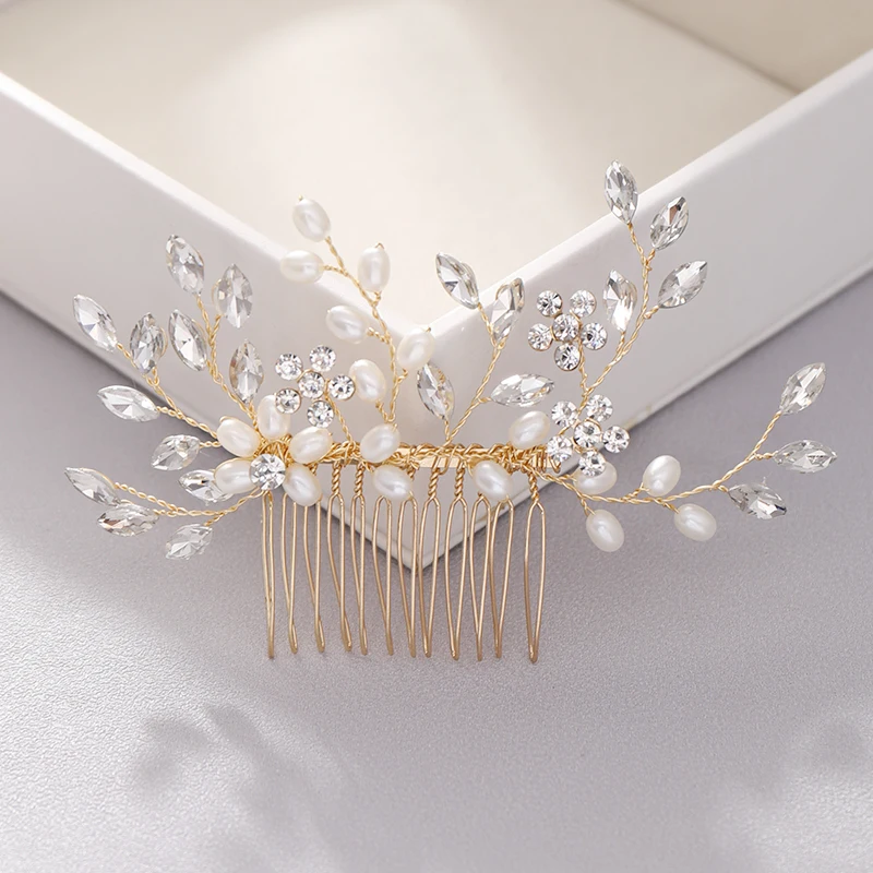

Gold Silver Color Bridal Hair Comb Wedding Hair Accessories Head Ornaments Pearl Hair Comb Jewelry Rhinestone Bridal Headpiece