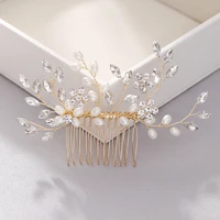 gold silver color bridal hair comb wedding hair accessories head ornaments pearl hair comb jewelry rhinestone bridal headpiece