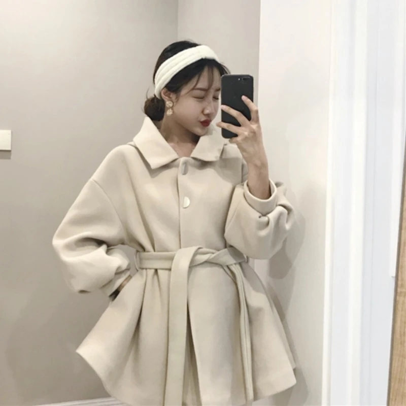 

New Women Autumn Winter Retro Long-Sleeved With Belt Tops Female Shirt