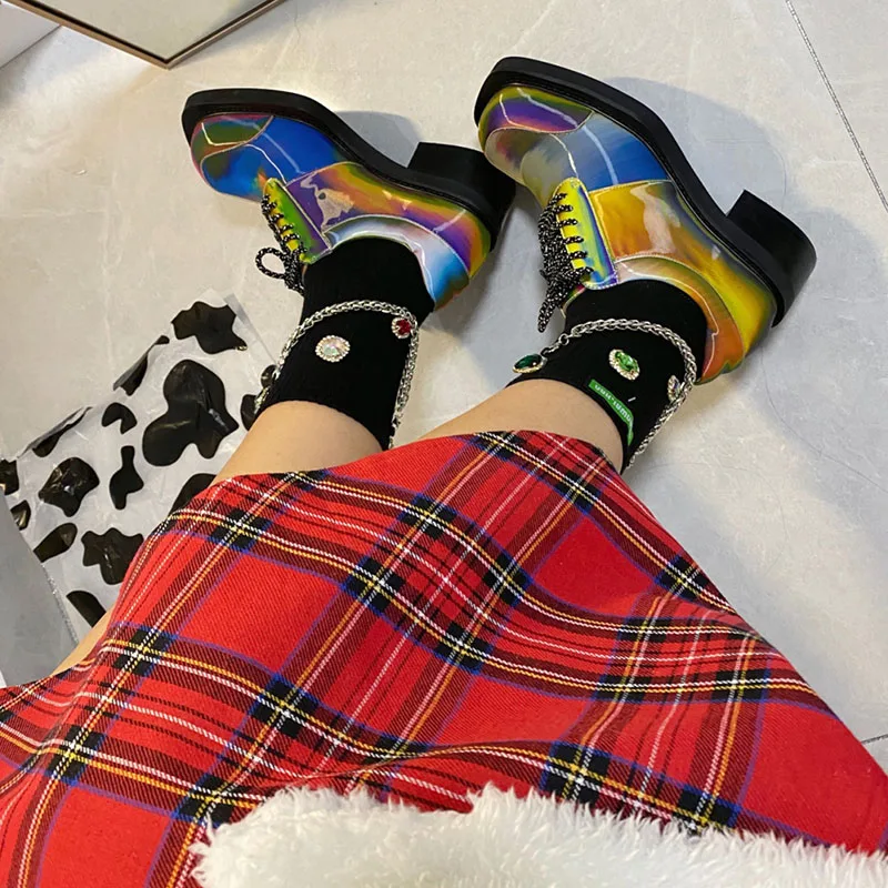 Online Sepatu Hak Tinggi Med Warna-warni Berenda Gaya Kuliah Antik Wanita B273