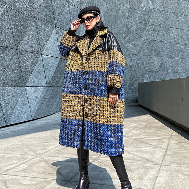 CHICEVER клетчатое хитовое цветное твидовое пальто женское воротник с лацканами