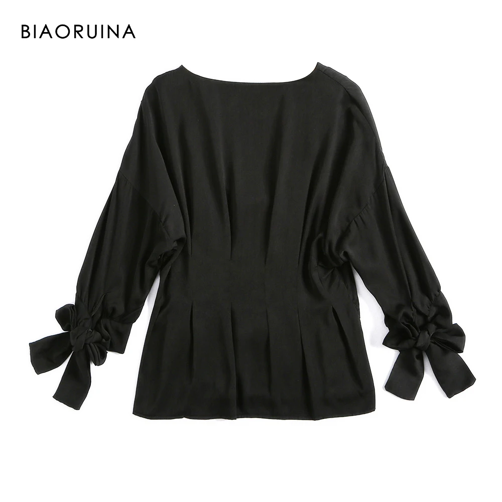 BIAORUINA женская черная однобортная Модная рубашка с v-образным вырезом и рукавом до