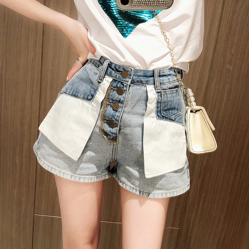 

summer new Korean large size and high waist denim shorts, female Joker ins, is slim and wears A wide leg hot pants