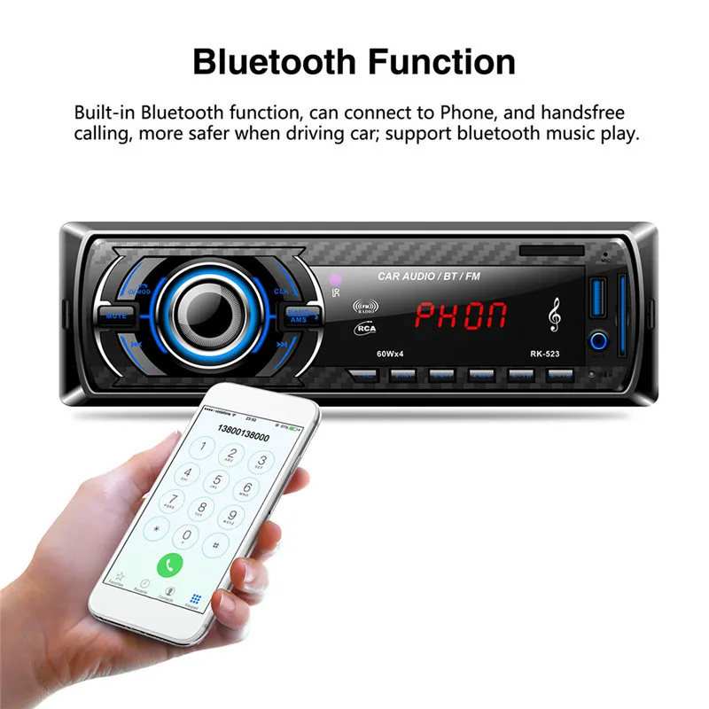 Rk 523 12 в 1 Din универсальный автомобильный стерео MP3 плеер Bluetooth кардридер USB флеш
