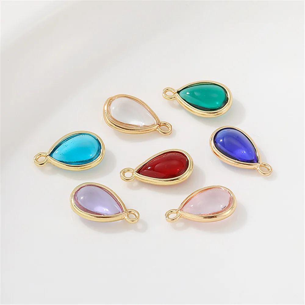 

14K gold wrapped glass smooth Water Drop Pendant hand DIY made bracelet necklace headpiece material accessories