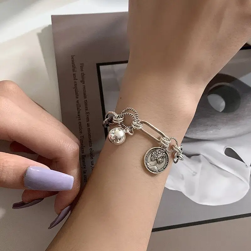 BONLAVIE Round Avatar Bracelet Female Thai Silver Chain Hand Ornament | Bracelets
