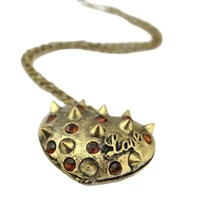punk retro rhinestone rivet letter love heart pendant necklace bronze sweater long chain necklaces jewelry
