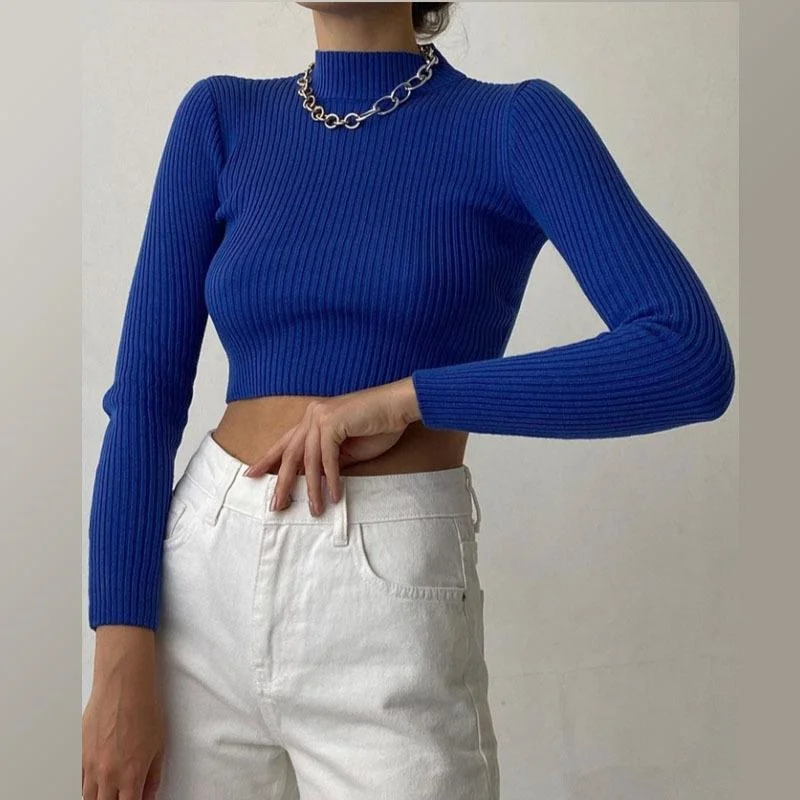 

Women Sweater Turtleneck Knitted Fashion Cheap Sweet Sweaters Ladies Slim Crop Leisure Knit Sweater Chic Female