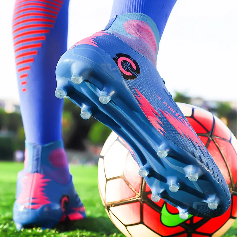 

Indoor Soccer Shoes Men High Top Training Football Shoes Turf AG Cleats Sneakers Kids Original Antiskid Football Boots Futsal