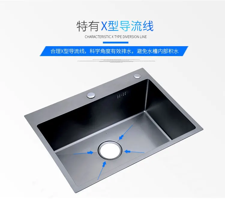 Kitchen sink black technology 304 stainless steel simple manual sink sink sink basket and sewer pipe free delivery